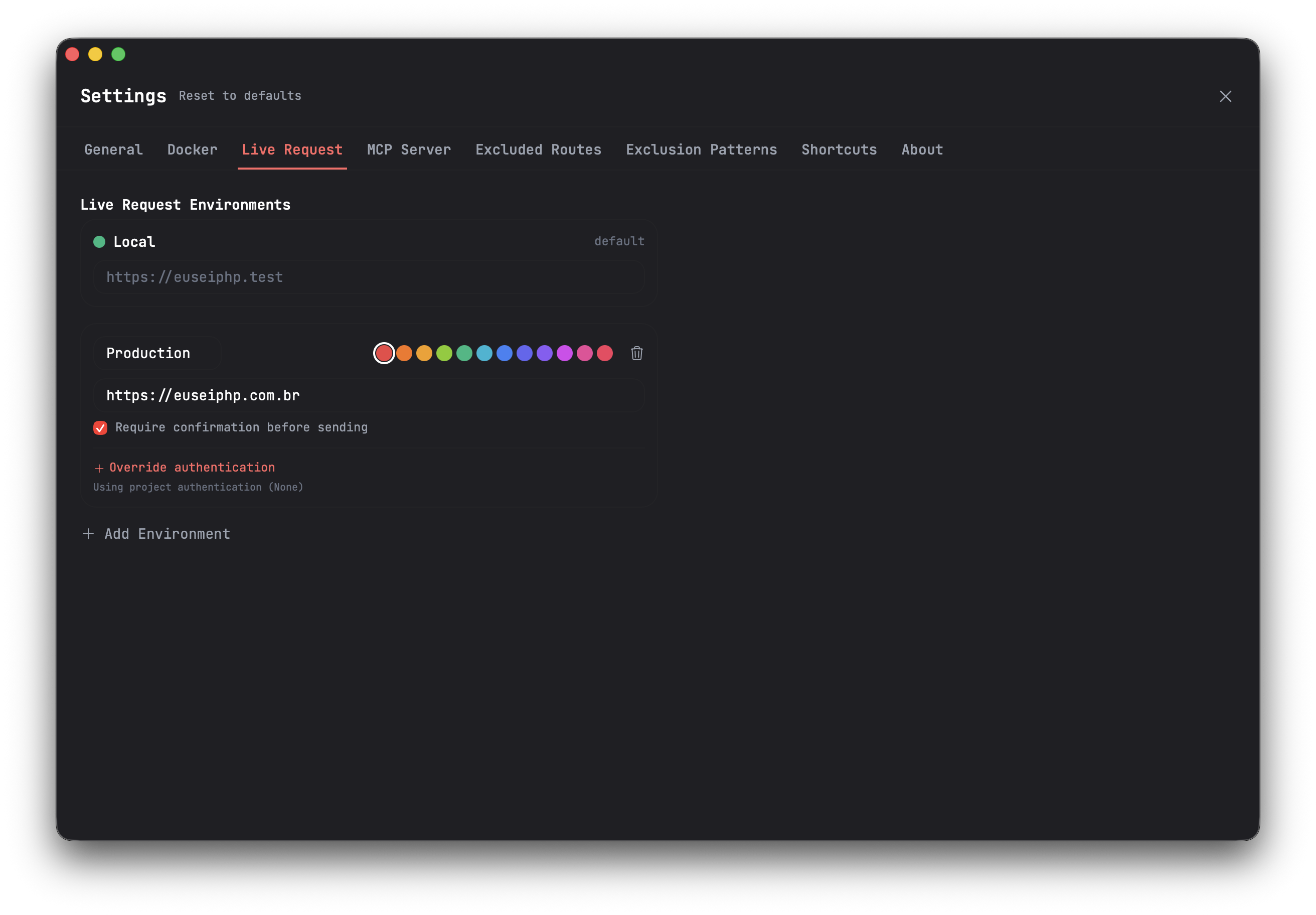 Live Request settings